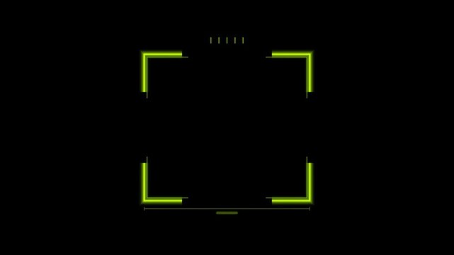 Abstract animated zoom bracket step latching drawn as green and teal lines and shapes on a deep dark background. Seamless looping 4K motion graphics video with free space for text, ideal for title seq