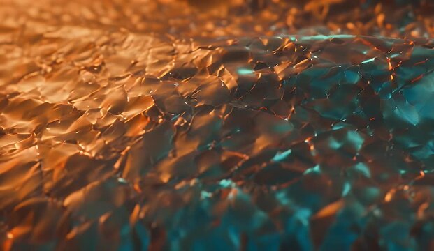 Abstract crumpled foil texture with blue and orange light