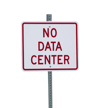 No data center protest sign. Boycott people message. Generative AI technology.