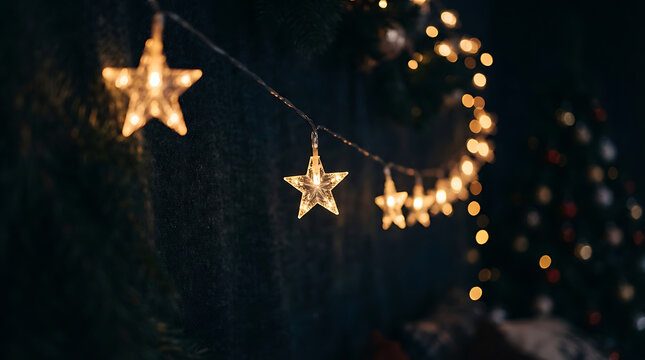 Twinkling star lights on dark background