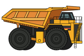 Yellow Mining Dump Truck Heavy Construction Equipment Vector Illustration Isolated on White Background © Faiz Grafis