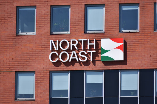 North Coast company office building with signage, logo on the facade. Food distributor. WARSAW, POLAND - APRIL 18, 2026