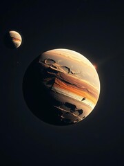 Fototapeta premium Two stylized planets floating in deep dark outer space
