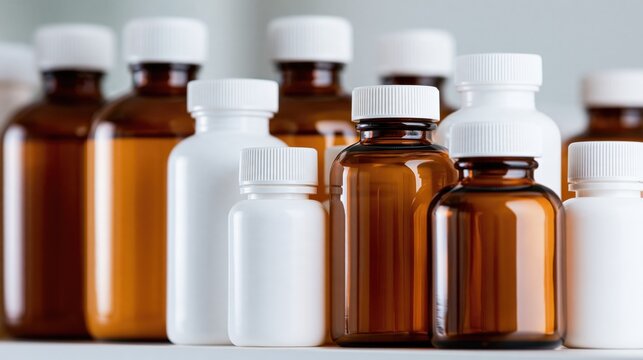 Pharmacy Shelf with Medicine Bottles