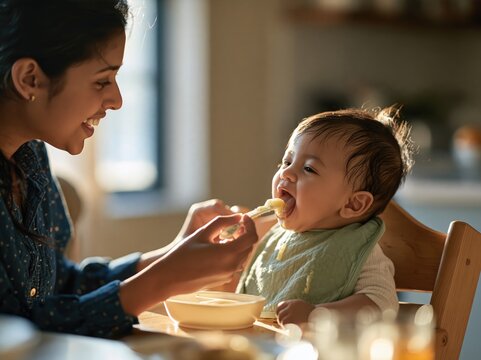 Mother Feeding Baby in Modern Indian Home