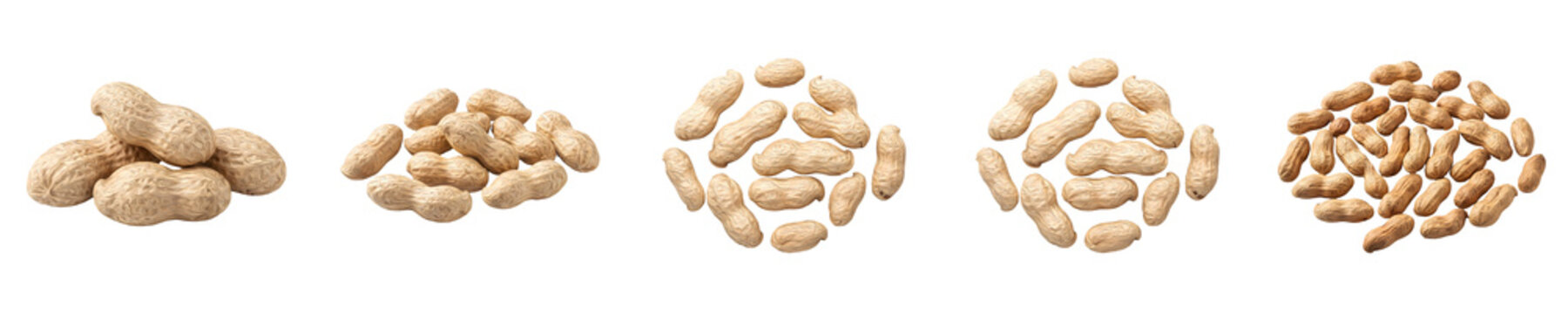 Raw Peanuts in Shell and Shelled Peanut Kernels Isolated on White Background - Healthy Nut Snack Collection