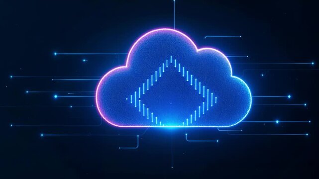 Cloud computing service icon uploading and downloading data on a futuristic technology background