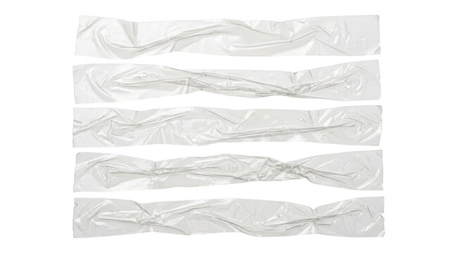 Transparent tape strips, sticky adhesive plastic tape collection, clear packing tape pieces, packaging design elements isolated on Transparent Background