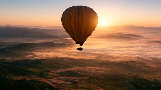 Hot Air Balloon Backlit by Golden Sunrise / 黄金の朝日を背に浮かぶ熱気球