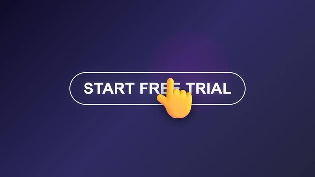 Start Free Trial Button with Interactive Hand Cursor on Dark Purple Background for Software Demo