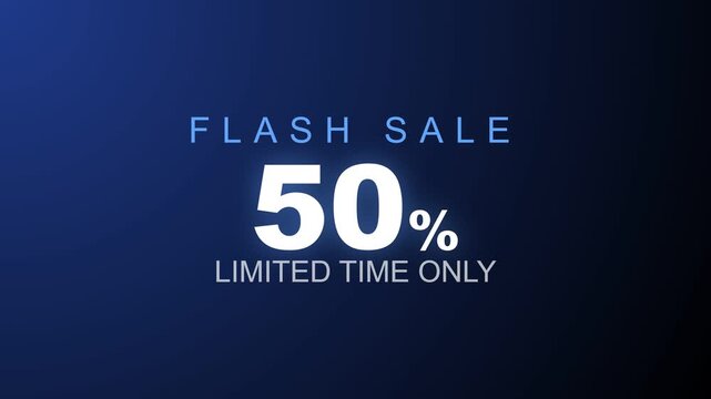 Flash sale 50 percent discount promotional banner video loop with dark blue background