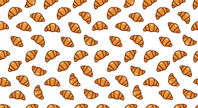 Seamless Croissant Pattern with Golden French Pastries on White Background