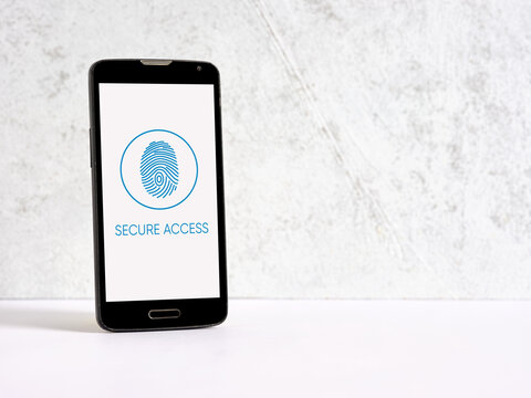 Smartphone displaying fingerprint for secure access technology