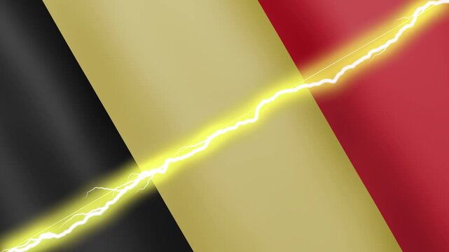 Two waving flags Belgium and Belgium with diagonal lightning seamless, 4k loop
