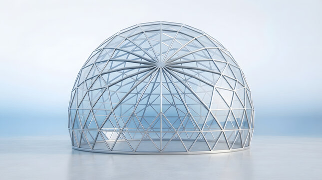 Large glass geodesic dome structure against a light blue sky with modern architecture spherical structure glass construction architectural design
