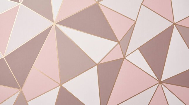 Abstract geometric triangle pattern in blush pink and gold for elegant design background