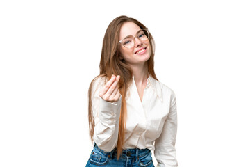 Obraz premium Young pretty woman over isolated chroma key background making money gesture