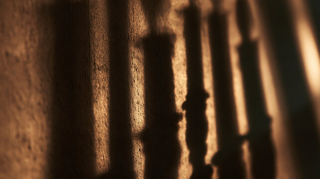 Dramatic Shadows of Architectural Balusters on Textured Wall