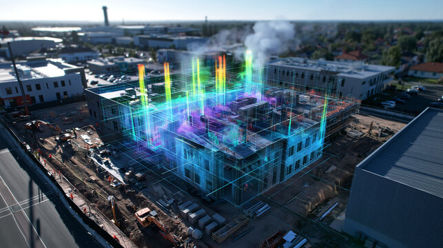 Digital Twin Hologram Overlay on Construction Site Building