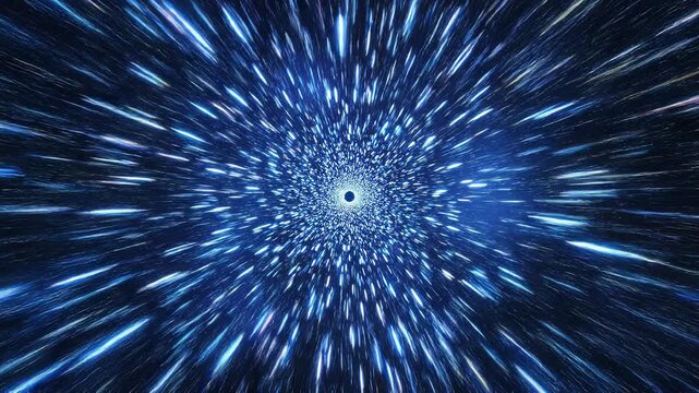 Abstract blue light trails streaking through a digital tunnel during a hyperspace journey