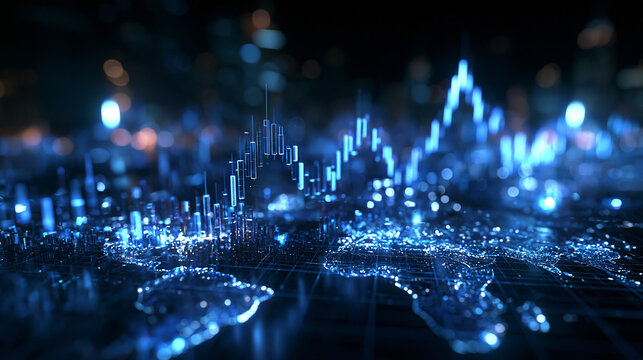 Global Stock Market Candlestick Chart Over World Map
