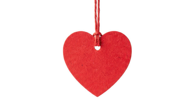 Heart tag string mockup, blank adhesive badge design, isolated on transparent background