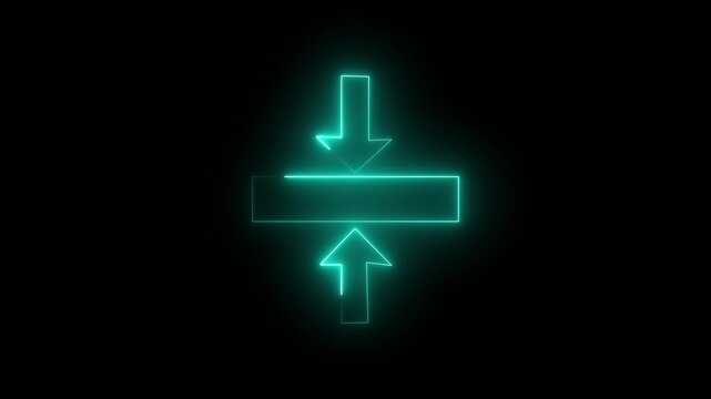 Glowing neon arrows indicate download or compression symbol on black background. 4k vedio
