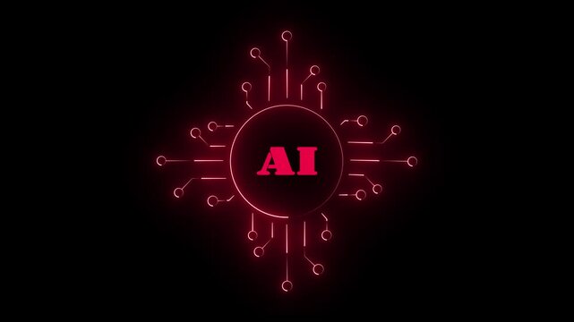 Modern animated AI technology icon featuring circuit board lines and processor node connections on a black background, perfect for artificial intelligence and tech videos