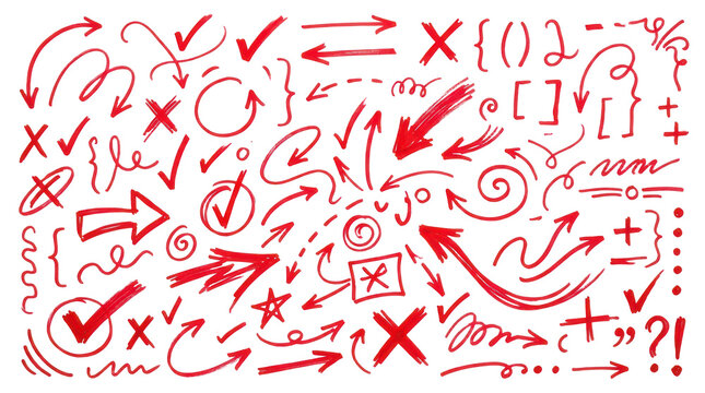 Hand drawn arrow and doodle collection, sketch annotation symbol set, isolated on transparent background