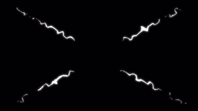 Electric lightning vfx with bright white jagged bolt shapes on black backgrounds, perfect for adding dramatic effects to video projects.