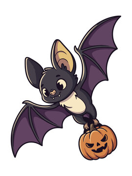 Cute bat sitting on pumpkin