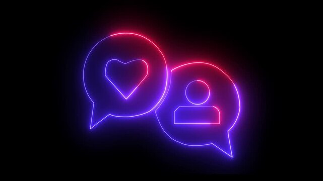 neon blue color Loveand man chat icon illustration. Heart in bubble on isolated background. Speech mane concept