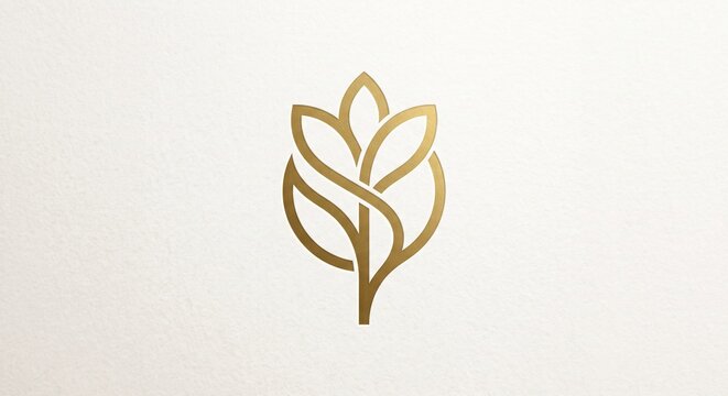 Elegant Gold Floral Monoline Logo Icon, Minimalist Luxury Geometric Plant Brand Mark