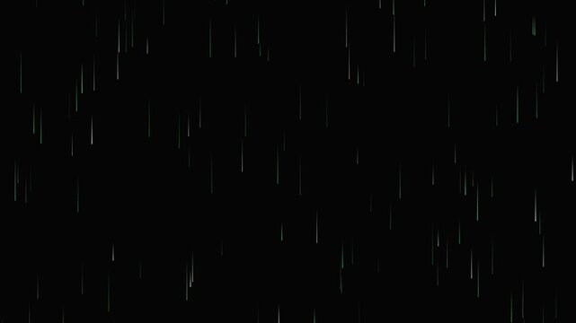 Falling green digital matrix rain code on black background, futuristic cyber technology animation