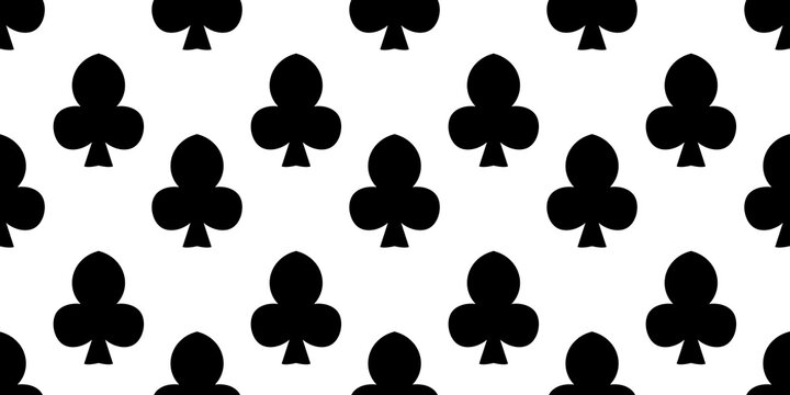 Seamless black clubs suit pattern background for playing cards, casino design, and poker games
