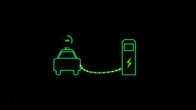 Neon Green Electric Vehicle EV Charging Station HUD Animation Loop