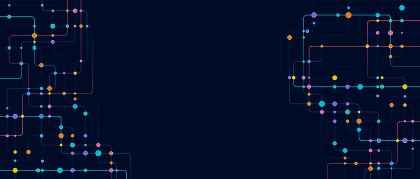 Circuit connect lines and dots. Network technology and Connection concept. Decentralized network nodes connections