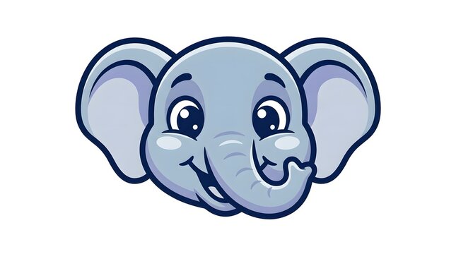 Cute cartoon baby elephant head smiling mascot character illustration isolated on white background