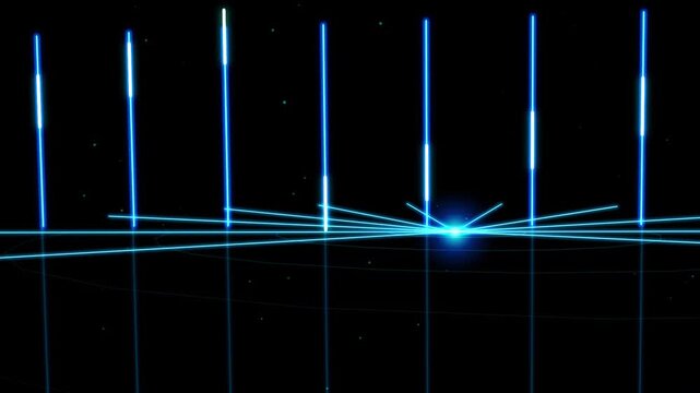Abstract digital particle swarm flowing in dark space with particles on transparent background