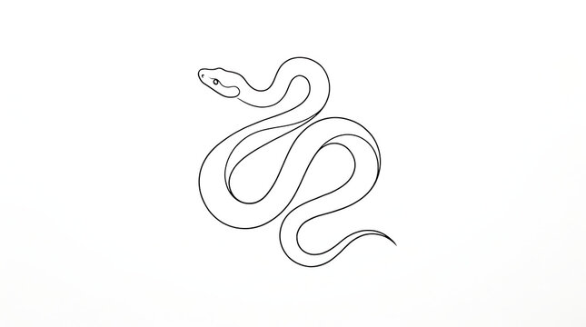 Crouched slithering snake vector line art illustration on white background with wildlife predator illustration monochrome creature