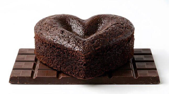 Heart shaped chocolate cake on top of a chocolate bar with heart shape