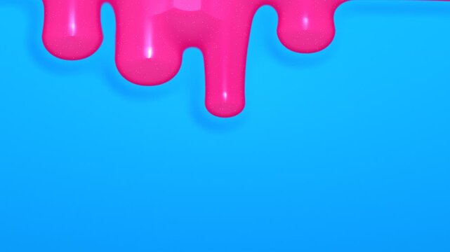 Pink glossy liquid dripping against a bright blue background. 4K Video