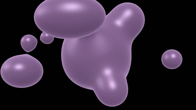 Purple organic metaballs floating on a black background. 4K Video