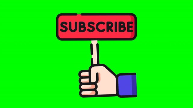 High-energy cartoon Subscribe button overlay on pure chroma green expanded to an 8-second looping timeline. Features a clean neutral white start, smash click transform to vibrant crimson red with jell