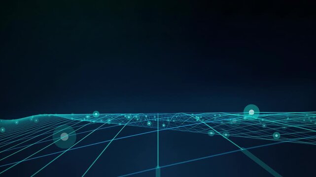 Wireframe grid glowing nodes seamless loop motion background