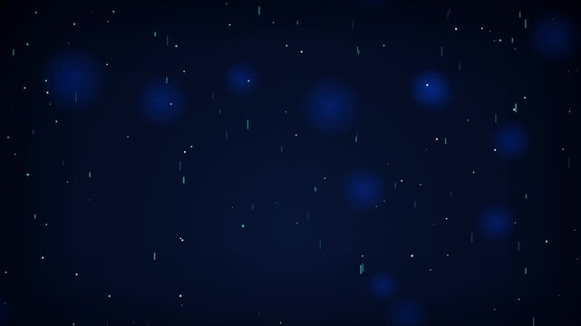 Cyan falling particles and blue bokeh seamless loop background