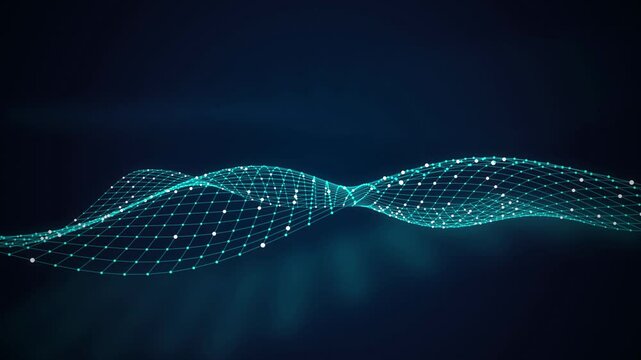 Double layer wave mesh glowing nodes seamless loop abstract background