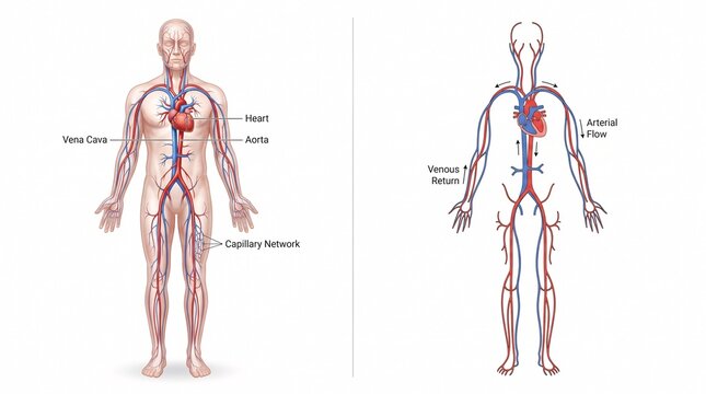 Human circulatory system diagram showing heart and blood vessels