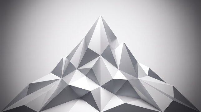 Minimalist low poly mountain peak, geometric white 3d landscape, abstract polygonal mountain summit for business success concept