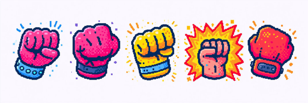 Colorful punch fist illustrations in vibrant styles and various colors.